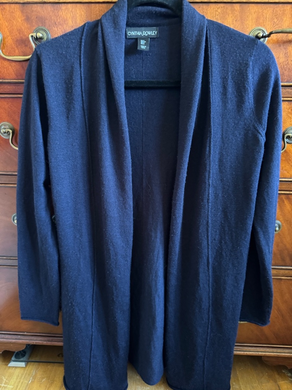 Cynthia Rowley Navy Open-Front Knit Cardigan Size S - 100% Merino Wool